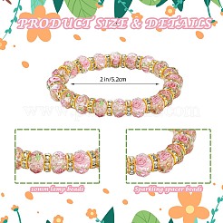 Facettierte Rondell handgemachte Innenblume Gold Sand Bunte Malerei & Eisen Perlen Stretch-Armbänder für Frauen&nbsp;BJEW-SW001579-05