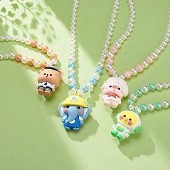 Collana con pendente in plastica animale dei cartoni animati con catene di perline di perle acriliche per bambini&nbsp;NJEW-JN03960