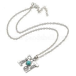Lettre a ~ z en alliage plaqué argent antique avec colliers à pendentif turquoise synthétique&nbsp;NJEW-G080-01N