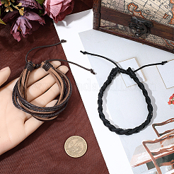 2 Stück 2 Stile verstellbare geflochtene Armbänder aus Rindsleder&nbsp;BJEW-CL0001-16