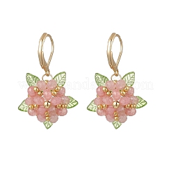 Pendientes de cuentas de vidrio y jade malayo natural con diseño de flores para San Valentín.&nbsp;EJEW-MZ00700-01
