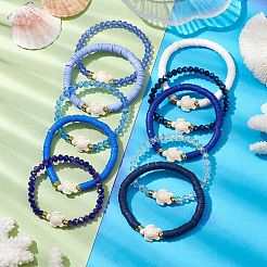 10 Uds. 10 estilos de pulseras elásticas empanizadas de arcilla polimérica hechas a mano y vidrio facetado&nbsp;BJEW-JB10259