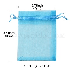 20 pièces 10 couleurs rectangle organza sacs à cordon&nbsp;CON-YW0001-31C