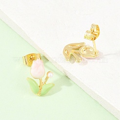 Fleur laiton émail boucles d'oreille&nbsp;EJEW-T051-08B