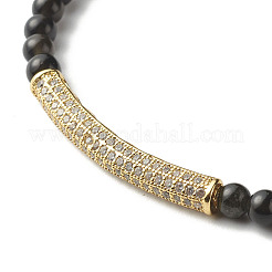 Bracciale elasticizzato con perline rotonde in ossidiana naturale per uomo donna&nbsp;BJEW-JB06798