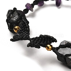 Bracciale con perline intrecciate con pepite di ametista naturale&nbsp;BJEW-B073-01A
