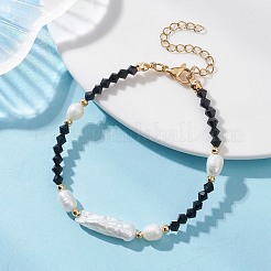 Armbänder aus natürlichen barocken Keshi-Perlen und bikonischen Glasperlen für Damen&nbsp;BJEW-TA00726