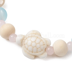 Bracelets extensibles en turquoise synthétique et perles de bois et de verre pour garçons et filles&nbsp;BJEW-JB11129-01