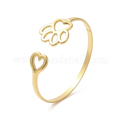 Bracelets manchettes en acier inoxydable 304 avec placage ionique (IP) et motif patte de chien creuse et cœur pour femmes&nbsp;BJEW-L682-015G