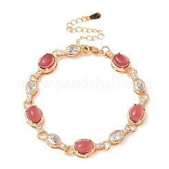 Messing-Armbänder mit ovalen Gliedern und Mikropflaster aus klarem Zirkonia für Damen&nbsp;BJEW-F503-01G