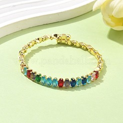 Ensemble de bracelets et bagues en laiton ovale avec micro pavé de zircones cubiques pour femmes&nbsp;SJEW-R002-06G-07