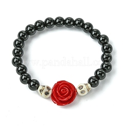Set di braccialetti elasticizzati con perline rotonde in pietra nera sintetica da 2 pz 2 colori a tema Halloween da 8.5 mm&nbsp;BJEW-JB10882