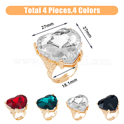 4 Stück 4 Farben Glas Herz verstellbare Ringe Set&nbsp;RJEW-FI0001-11