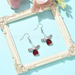 Ohrhänger aus Legierung mit Feenflügel und Herz aus Glas&nbsp;EJEW-TA00261