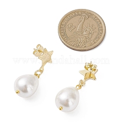 Messing natürliche Muschel Perle Stern mit Tropfen baumeln Ohrstecker&nbsp;EJEW-JE06742