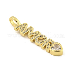 Wort Amor Rack Plating Messing Micro Pave klare Zirkonia Anhänger&nbsp;KK-Z053-11G-01