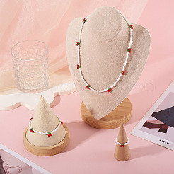 Halsketten & Armband & Fingerring-Sets aus Kirschglasperlen für Damen&nbsp;SJEW-TA0001-08