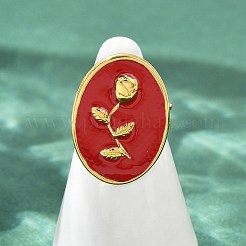 Anelli ovali in acciaio inossidabile 304 con motivo a rosa per donna&nbsp;RJEW-G355-10G-02