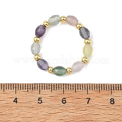 Ensemble de 3 bague extensible en fluorite naturelle et perles de laiton pour femme&nbsp;RJEW-JR01109