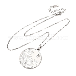 Collana con ciondolo a forma di moneta e onda marina in acciaio inossidabile 304&nbsp;NJEW-K308-06P