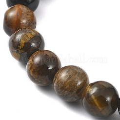 Pulseras elásticas con cuentas de ojo de tigre natural y hematita sintética&nbsp;BJEW-JB09845-03