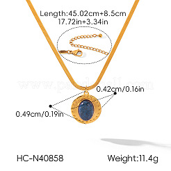 Collares con colgante redondo plano de acero inoxidable 304 y lapislázuli natural para mujer.&nbsp;WGF5CA3-01