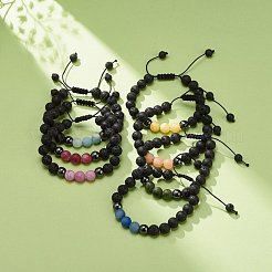 Ensemble de bracelets de perles tressées rondes en pierre de lave et hématite synthétique 7 pièces 7 styles&nbsp;BJEW-JB08387