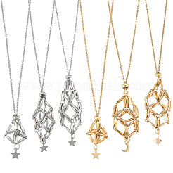 6 stücke 6 arten sterne mond edelstahl geflochtene kette macrame beutel leere stein halter anhänger halskette machen&nbsp;NJEW-SC0001-44