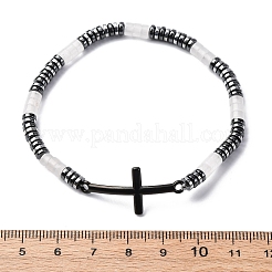 Braccialetti elastici in perline di giada bianca naturale con colonna bohemia&nbsp;BJEW-F493-01EB