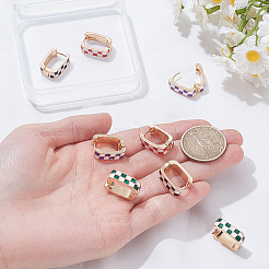 4 par de pendientes de aro de aleación esmaltada con diseño rectangular y estampado de tartán&nbsp;EJEW-SC0002-26A