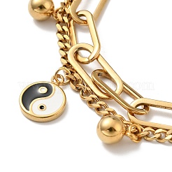 Pulseras de múltiples hilos con dijes de bolas redondas y yin yang de resina&nbsp;BJEW-G639-31G