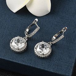 Pendientes de aro de circonio cúbico y micro arcilla de plata esterlina 925&nbsp;EJEW-B147-01A-01