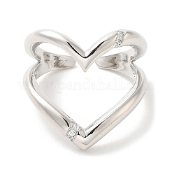 Anelli a polsino aperto con micro pavé di zirconi cubici in ottone a cuore&nbsp;RJEW-P098-12P