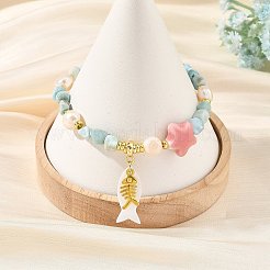 Bracelets d'été en alliage à arêtes de poisson et coquillages naturels&nbsp;BJEW-JB14438