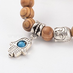 Pulseras elásticas con cuentas de madera&nbsp;BJEW-JB02126-01
