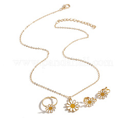 Daisy Legierung Emaille Anhänger Halsketten & Ohrringe & Ringe Sets&nbsp;FS-WG99D8E-01