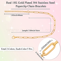 10 Stück 2 Farben 304 Edelstahl Büroklammer Kette Armbänder für Unisex&nbsp;BJEW-BBC0001-22