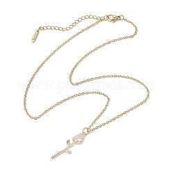 Collane con ciondolo in ottone e zirconi cubici a forma di fiore di rosa&nbsp;NJEW-JN05055-02