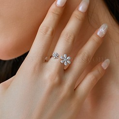 Offene Manschettenringe aus rhodiniertem Sterlingsilber mit Mikropflaster und klarem Zirkonia für Damen&nbsp;RJEW-Q816-04P