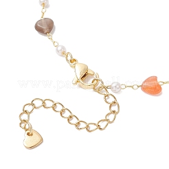 Collares de cadena de eslabones con forma de corazón de ojo de gato y perlas de plástico de colores&nbsp;NJEW-JN05453