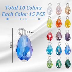 150pcs 15 Farben facettierte Glasanhänger&nbsp;PALLOY-GA00021