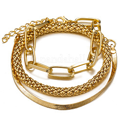 3 Stück Schlangenkettenarmbänder aus Legierung und ovale Gliederkette mit Armbändern und Armreifen im Set&nbsp;WGF0598-01