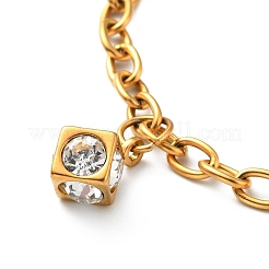 Bracciale con ciondoli a cubo e a sfera in zirconia cubica trasparente con placcatura sotto vuoto in pvd e catene in acciaio inossidabile 304 per donna&nbsp;BJEW-E108-12G