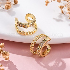 Orecchini a polsino con micro pavé di zirconi chiari in ottone placcato cremagliera&nbsp;EJEW-H147-14G