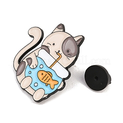 Divertidos pines esmaltados de gatos bebiendo en una pecera&nbsp;JEWB-E044-02EB-03