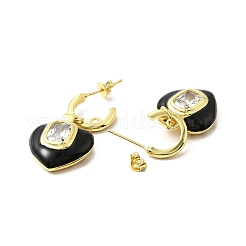 Orecchini pendenti a forma di cuore smaltato con zirconi chiari&nbsp;EJEW-G327-07G