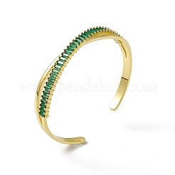 Bracelet manchette ouvert croisé avec oxyde de zirconium vert&nbsp;BJEW-I307-03G