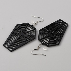 Cercueil en acrylique avec boucles d'oreilles pendantes en toile d'araignée&nbsp;EJEW-WH0004-50