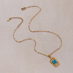 Colliers pendentifs rectangulaires vintage en acier inoxydable 304 et turquoise synthétique pour femmes&nbsp;YS1468