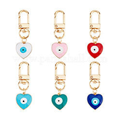 6 pendentif décoratif en alliage émaillé en forme de cœur avec mauvais œil&nbsp;KEYC-DC0001-27